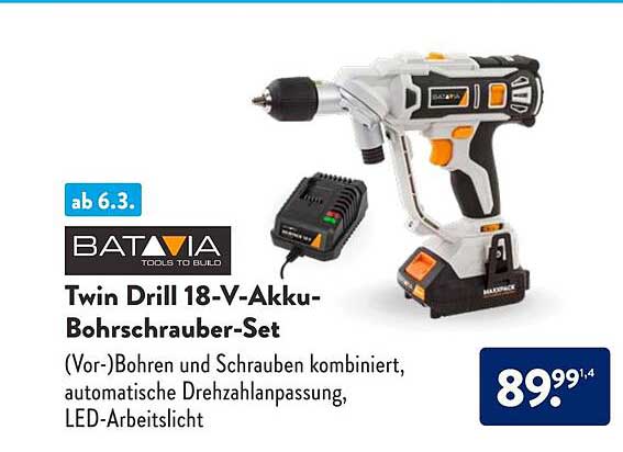 Batavia Twin Drill 18vakkubohrschrauberset Angebot bei ALDI sud