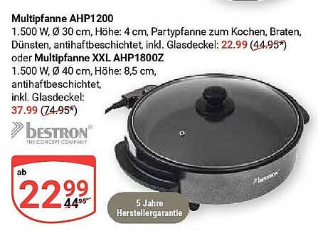 Bestron Multipfanne AHP1200 Oder XXL AHP1800Z Angebot bei Globus 