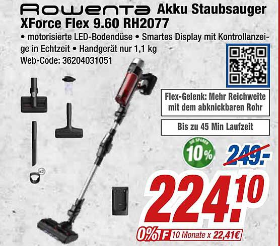 Rowenta RH2077 X-Force Flex 9.60 Handstaubsauger Beutellos bis 45 min  Laufzeit von expert Technomarkt