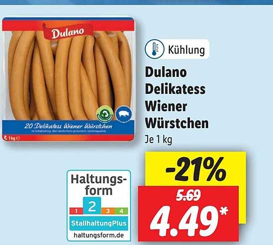 Dulano Delikatess Wiener Würstchen Angebot bei Lidl