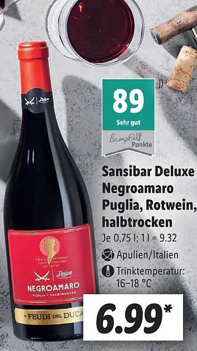 Angebot Negroamaro Halbtrocken Sansibar bei Rotwein Lidl Deluxe Puglia