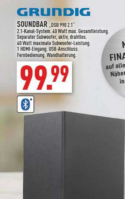 GRUNDIG 2.0 Soundbar DSB 991 - Slank Design, 2x25 Watt, Bluetooth 5.4, HDMI ARC, Zwart