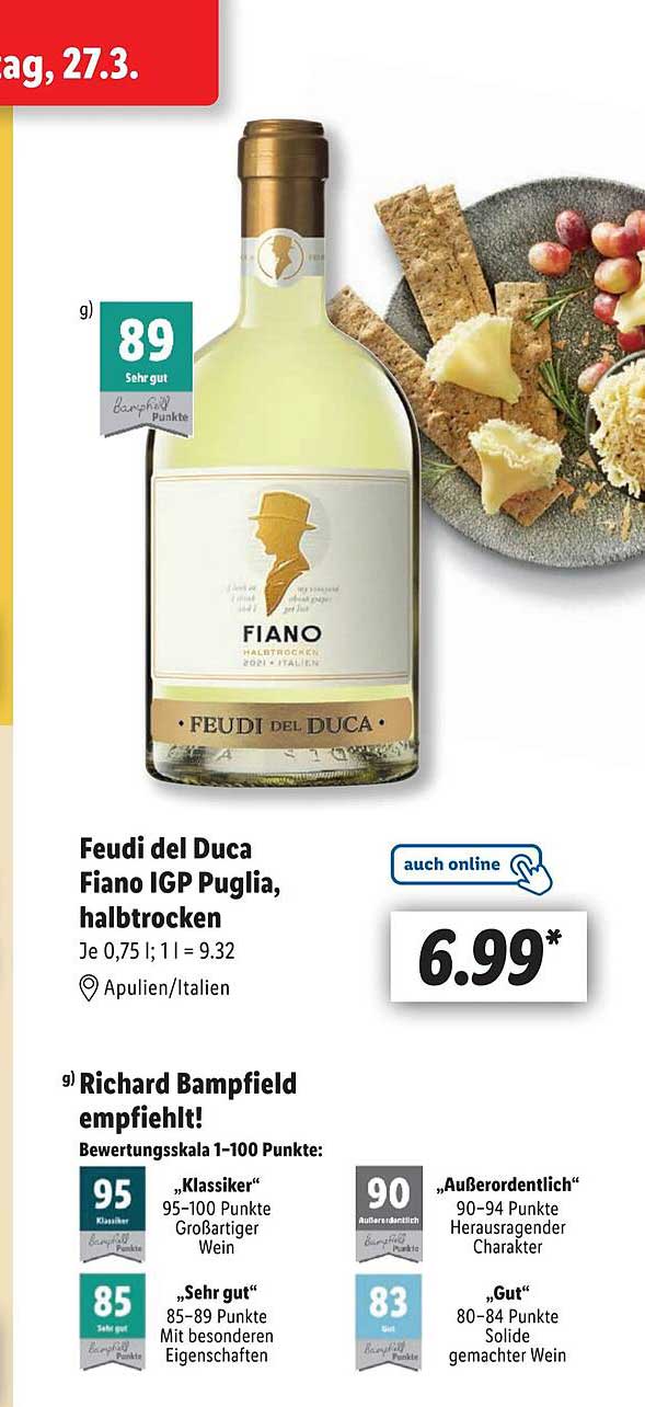 Feudi Del Duca Fiano Igp Puglia, Halbtrocken Angebot bei Lidl - 1Prospekte. de | Weißweine