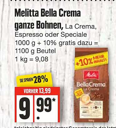 Edeka Frischemarkt Melitta Bella Crema Ganze Bohnen