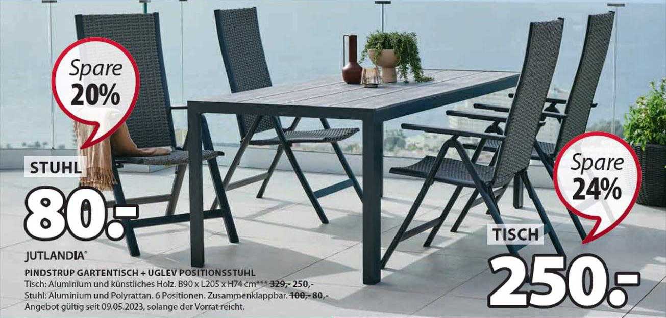 Jutlandia Pindstrup Gartentisch + Uglev Positionsstuhl Angebot bei Jysk