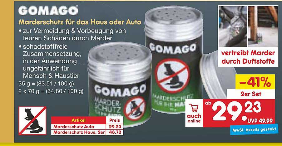 Gomago Marderschutz Für Das Haus Oder Auto Angebot bei Netto  Marken-Discount 
