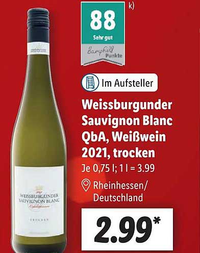 Weissburgunder Sauvignon Blanc Qba, Trocken Weißwein 2021, Lidl bei Angebot