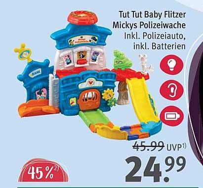 Vtech Tut Tut Baby Flitzer - Mickey Cabrio - Macchinina Interattiva Per Neonati Con Luci E Frasi, Compatibile Con Set Da Gioco