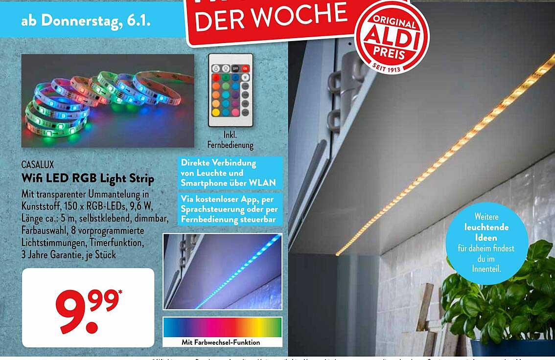 leeuwerik Ewell Ophef Casalux Wifi Led Rgb Light Strip Angebot bei ALDI sud