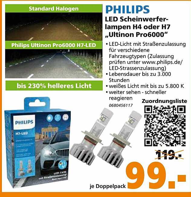 Globus Baumarkt Philips Led Scheinwerferlampen H4 Oder H7 „ultinon Pro6000“