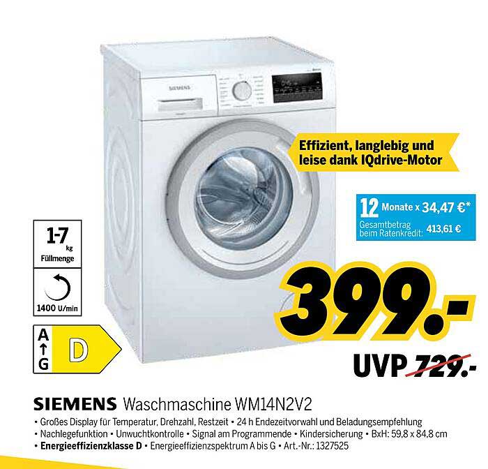 MEDIMAX Siemens Waschmaschine Wm14n2v2