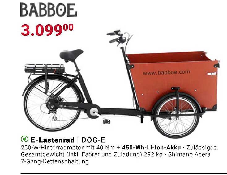 Fahrrad XXL Babboe E-lastenrad Dog-e