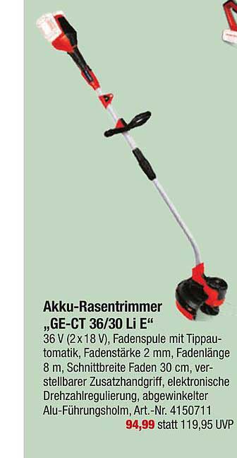 Einhell Akkurasentrimmer „gect 3630 Li E“ Angebot bei Toom Baumarkt