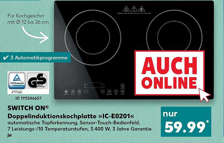 Kaufland Switch On Doppelinduktionskochplatte „ic-e0201“