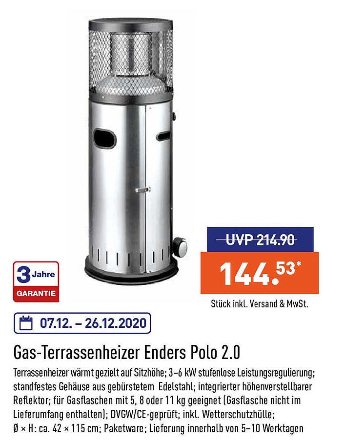 Gas Terrassenheizer Enders Polo 2.0 Angebot bei ALDI Nord 