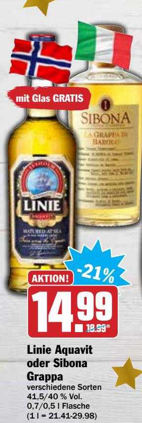 Linie Aquavit Oder Sibona Grappa Angebot bei Hit