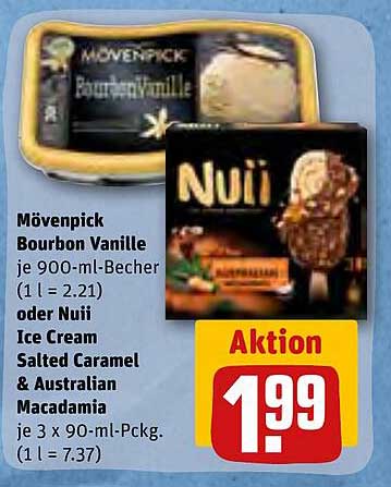 REWE Kaufpark Mövenpick Bourbon Vanille Oder Nuii Icre Cream Salted Caramel & Australian Macadamia
