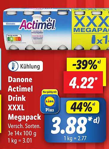 Danone Angebot Lidl Actimel XXXL Drink bei Megapack