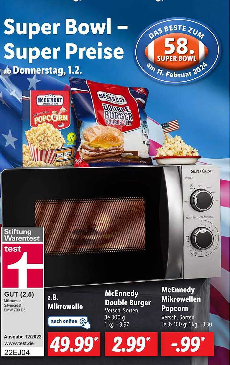 Mcennedy Double Burger Oder Mikrowellen Popcorn Angebot bei Lidl