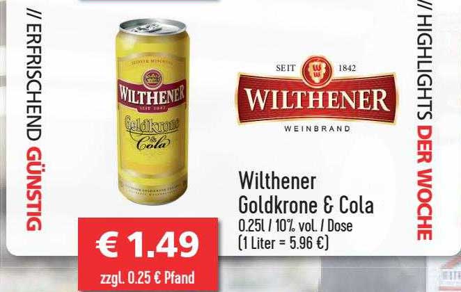 Wilthener Goldkrone & Cola Angebot bei Getränkehaus 
