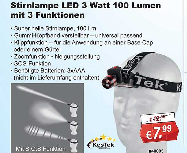 Stabilo Fachmarkt Stirnlampe Led 3 Watt 100 Lumen Mit 3 Funktionen