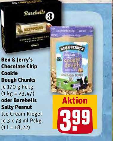 REWE Kaufpark Ben & Jerry's Chocolate Chip Cookie Dough Chunks Oder Barebells Salty Peanut