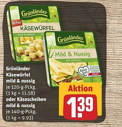 REWE Grünländer Käsewürfel Mild & Nussig Oder Käsescheiben Mild & Nussig