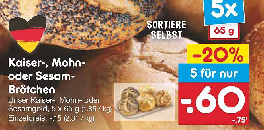 Kaiser, Mohn Oder Sesambrötchen Angebot bei Netto Marken Discount