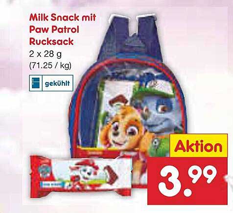 Netto Marken-Discount Milk Snack Mit Paw Patrol Rucksack