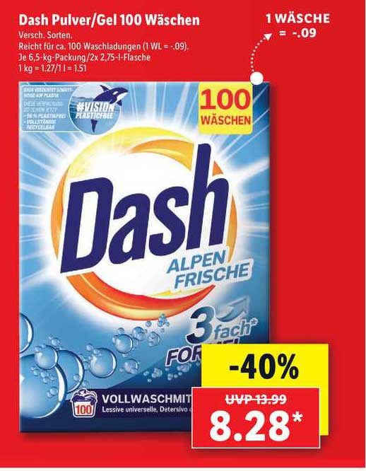 Dash Pulver-gel Wäschen Angebot Lidl