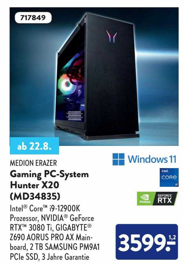 Medion Erazer Gaming Pcsystem Hunter X20 Md34835 Angebot bei ALDI Nord