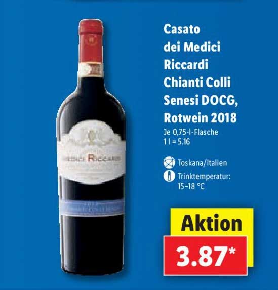 Riccardi Casato Colli Senesi DOCG, Lidl Rotwein Medici 2018 Angebot Chianti bei Dei