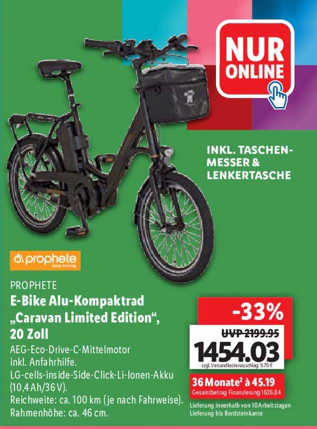 Prophete E Bike Alu Kompaktrad „caravan Limited Edition” 20 Zoll Angebot  bei Lidl