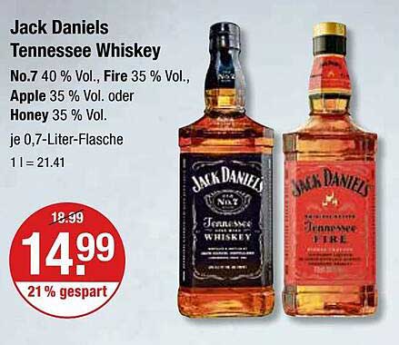 Jack Daniels Tennessee Whiskey Angebot bei V-Markt - 1Prospekte.de