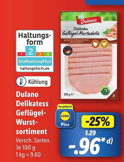 Dulano Delikatess Geflugel-wurst-sortiment Angebot bei Lidl