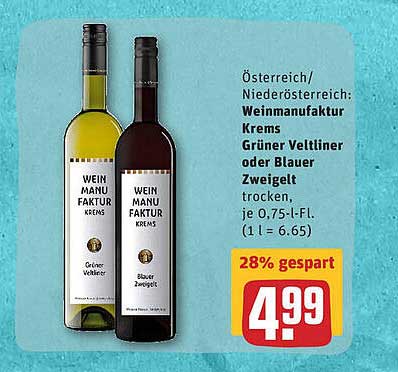 Weinmanufaktur Krems Grüner Veltliner Oder Blauer Zweigelt Angebot bei REWE