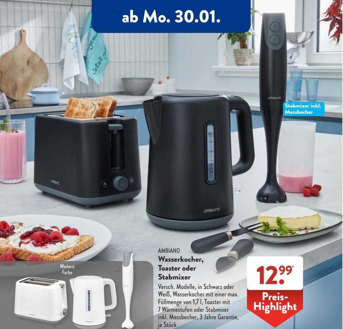 Ambiano Wasserkocher, Toaster Oder Stabmixer Angebot bei ALDI SÜD