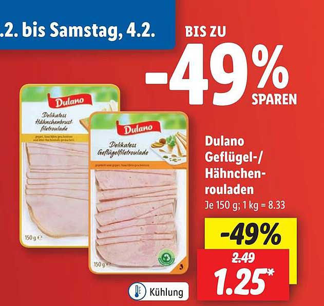 Dulano Geflügel- Hähnchen-rouladen Angebot bei Lidl