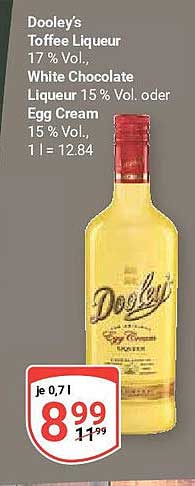 Dooley\'s Toffee Liqueur, White Chocolate Vol. 15% Egg Globus bei Angebot Oder Cream Liqueur