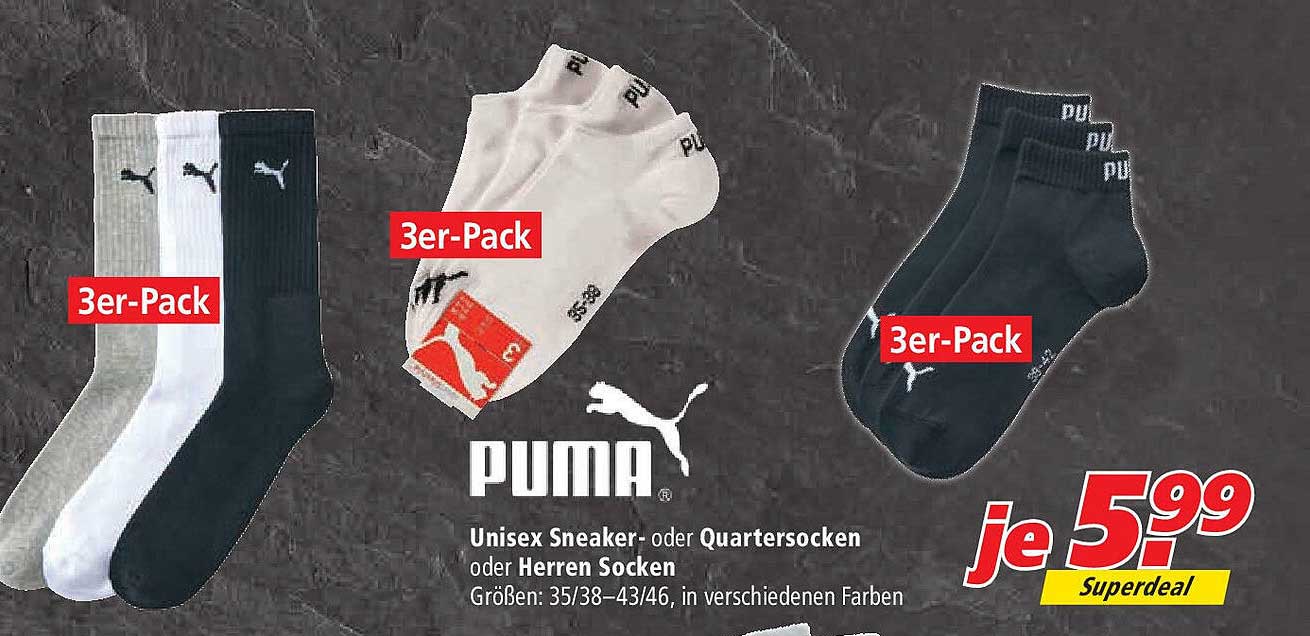 Adverteerder Vervelend Motel Puma Unisex Sneaker- Oder Quartersocken Oder Herren Socken Angebot bei  Marktkauf