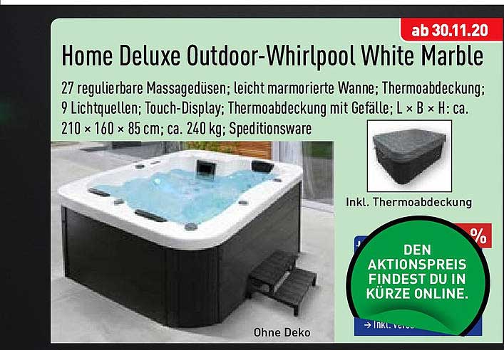 Home Deluxe Outdoor Whirlpool White Marble Angebot bei ALDI Nord