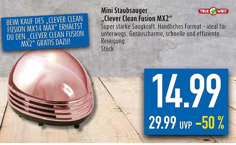 Diska Tele Welt Mini Staubsauger „clever Clean Fusion Mx2“