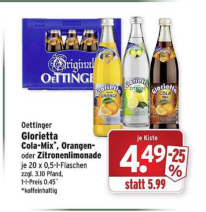 Wasgau Oettinger Glorietta Cola-mix Orangen- Oder Zitronenlimonade