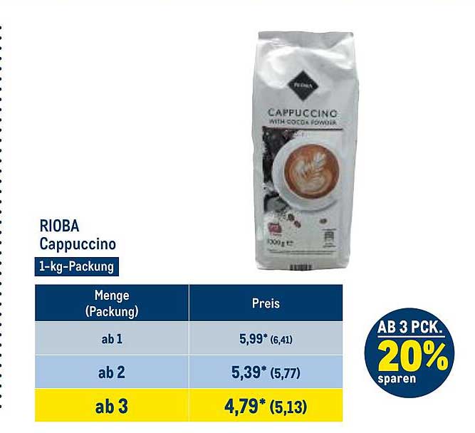 Rioba Cappuccino Angebot bei METRO - 1Prospekte.de