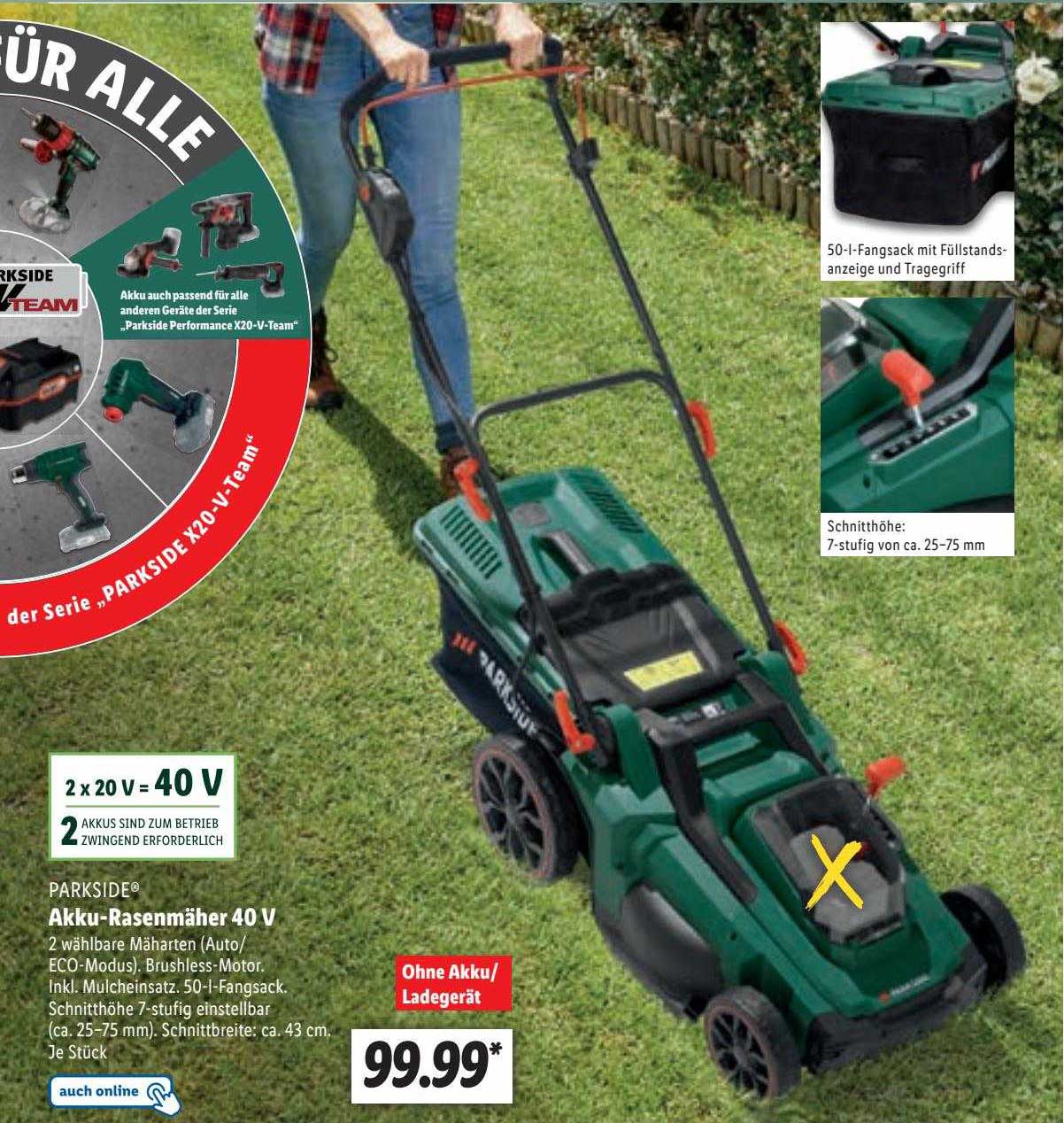 Parkside Akkurasenmäher 40 V Angebot bei Lidl 1Prospekte.de