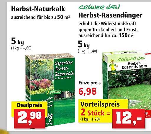 Herbstnaturkalk Oder Herbstrasendünger Grüner Jan Angebot bei Thomas