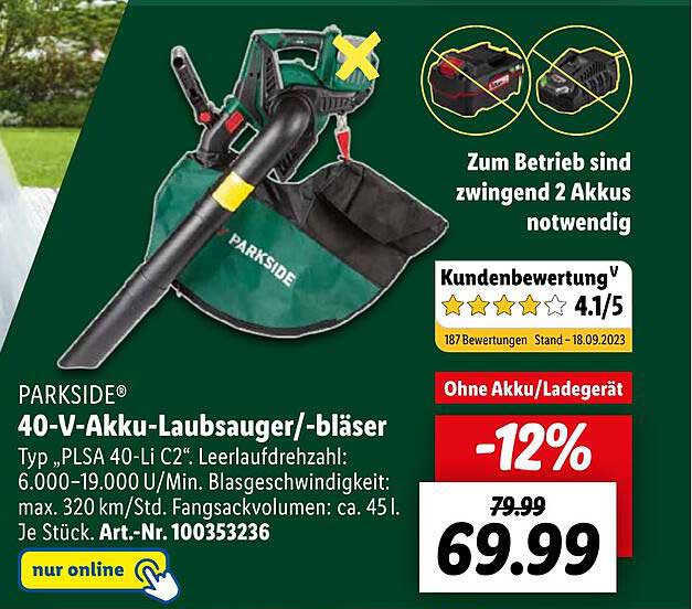 Parkside 40vakkulaubsauger/bläser Angebot bei Lidl 1Prospekte.de