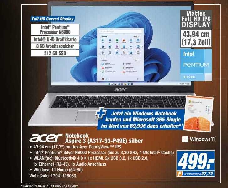 Expert Octomedia Acer Notebook Aspire 3 (a317-33-p49e) Silber
