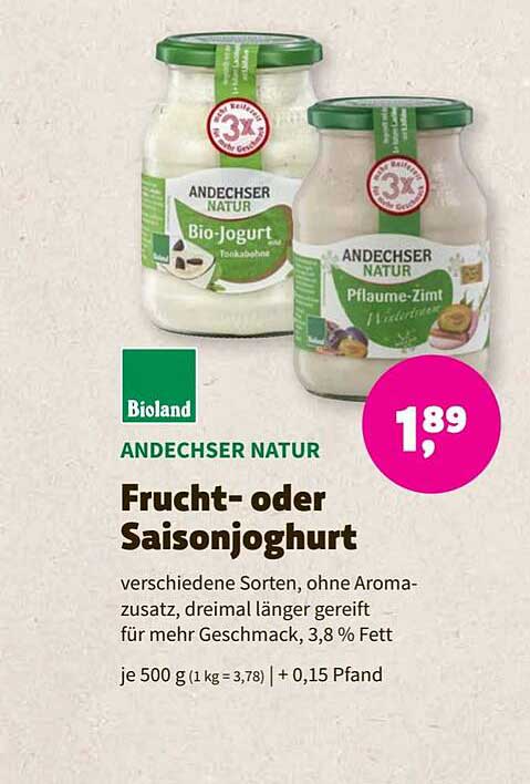 BioMarkt Bioland Andechser Natur Frucht- Oder Saisonjoghurt