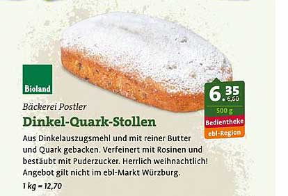 Ebl Naturkost Bioland Bäckerei Postler Dinkel-quark-stollen